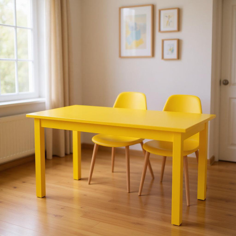48" Yellow Solid Wood Dining Table, Yellow