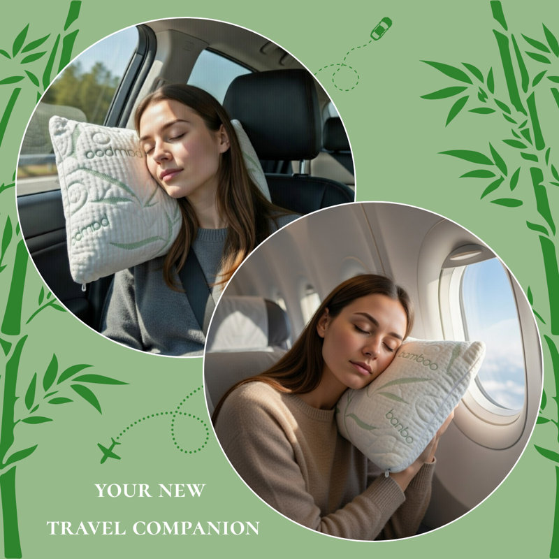 Rayon From BambooTravel Pillow - Premium Memory Foam & Cooling Cover, White