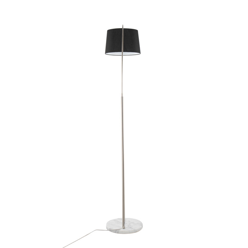 March Contemporary Floor Lamp In Black Marble And Metal With Linen Shade, Nickel, Black