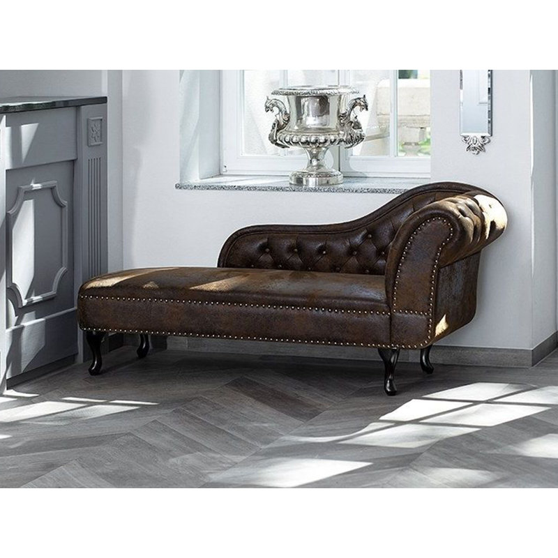 Brennon Faux Leather Chaise Lounge, Brown