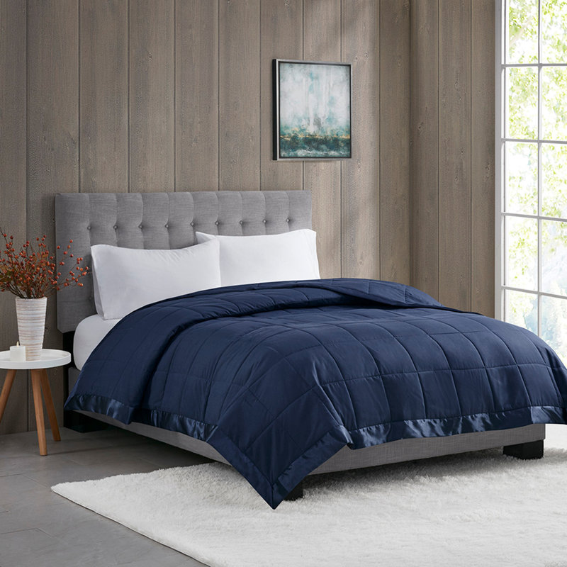 Lightweight Down Alternative Blanket with Satin Trim, King, Navy