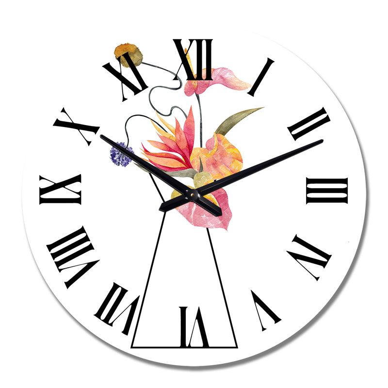 Composition avec bouquet floral minimaliste III - Horloge murale décontractée, Moyen