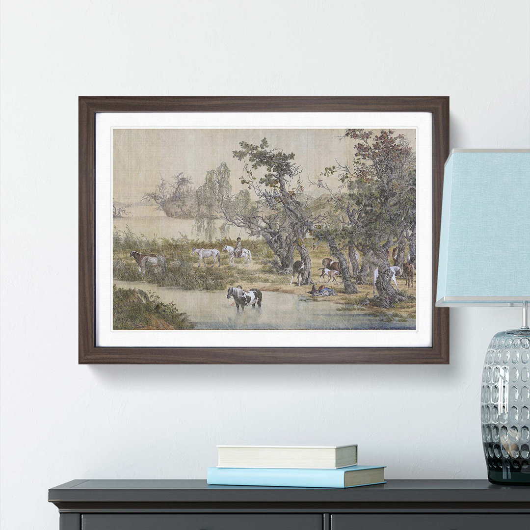 Horses by the Stream by Lang Shining - Framed Print