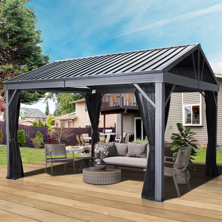 Outdoor Galvanized Steel Hardtop Patio Gazebo Pergola w/Aluminum