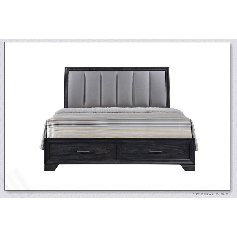 Lit plateforme avec rangement 1pc, Gris, Très grand lit