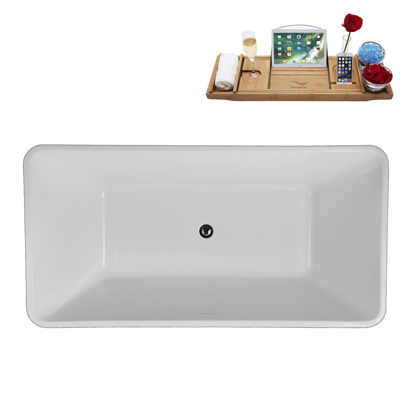 Baignoire autoportante 63 "avec drain interne Streamline, Chrome poli