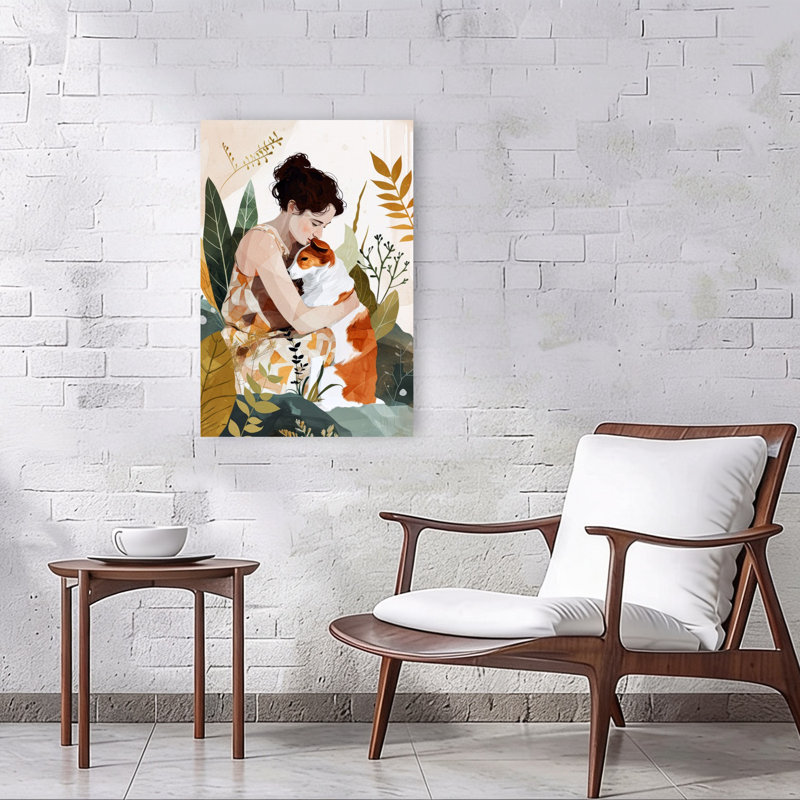 Gentle Dog Embrace Peaceful Serene Contemporary Dog Nature Wall Art Print 1 Piece Wrapped Canvas Wall Art