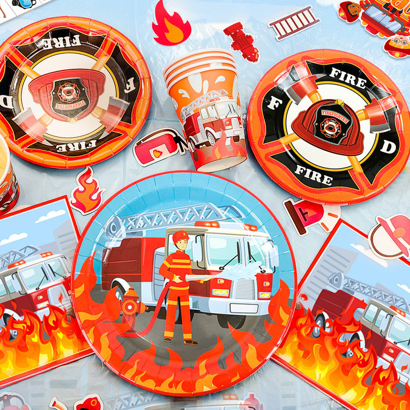 Firefighter Theme Birthday Party Decoration,95Pcs Firefighter Party Decorations&Tableware Set