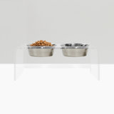 Medium Clear Double Pet Feeder with Black Bowls