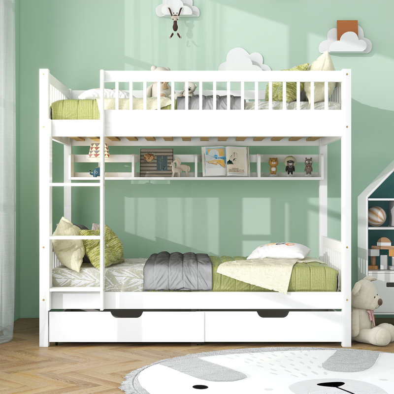 Daghmar Solid Wood Bunk Bed with Drawer & Shelf