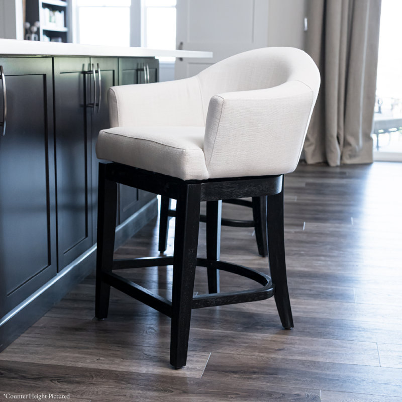 Maven Lane Isabella Swivel Stool Upholstered with Canvas Fabric, White Oak, Bar Stool (40.15" Seat Height)