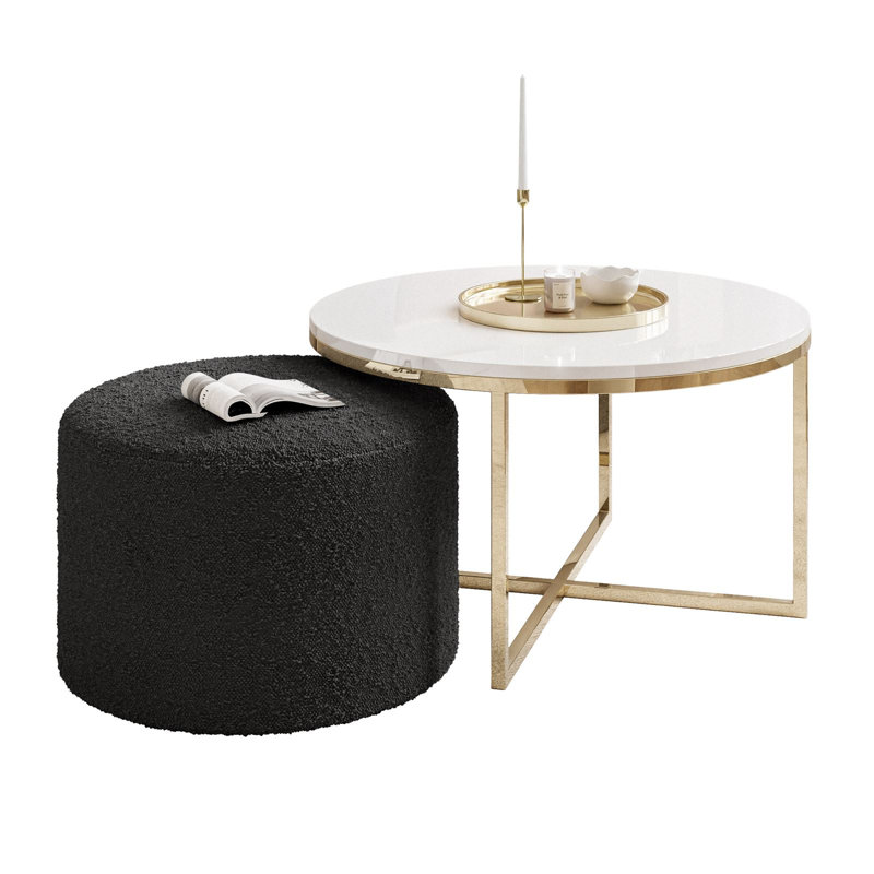 Kaulton Coffee Table, Wood, Gold chrome/White high gloss/Black