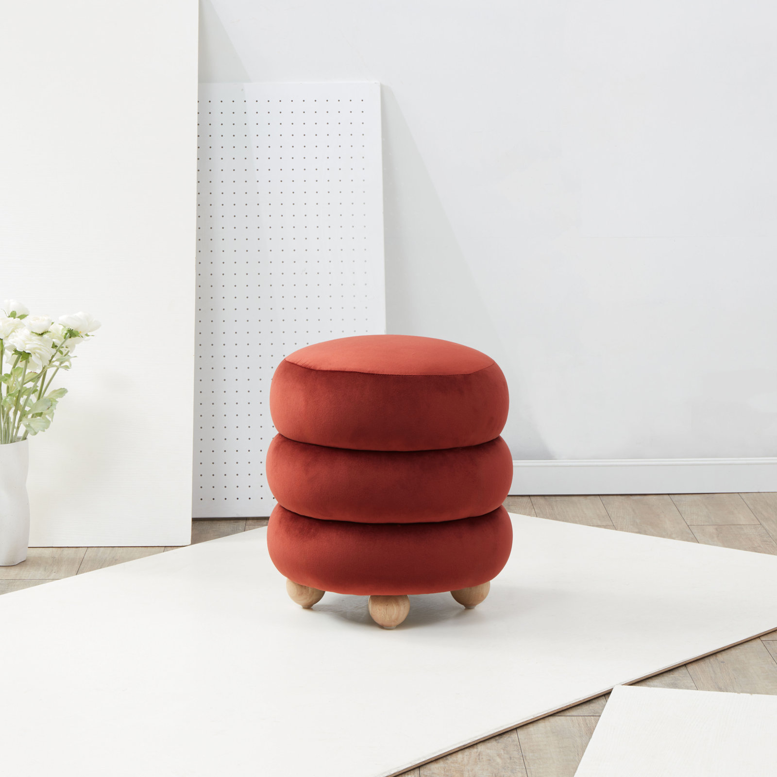Vincente 17" Ottoman, Rust Velvet, Natural