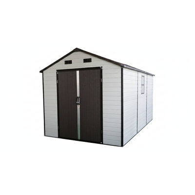 8X14x7.6 Ft Outdoor Resin Storage Shed With Windows, Aluminum Frame And Floor, Ideal For Garden Backyard Seasonal Decorations Bicycle
