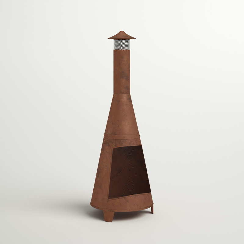 Rustic 70-Inch Brown Steel Wood-Burning Chiminea with Mesh Screen