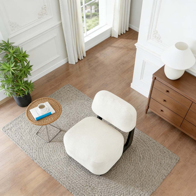 Modern Accent Chair with Solid Wood Frame, White