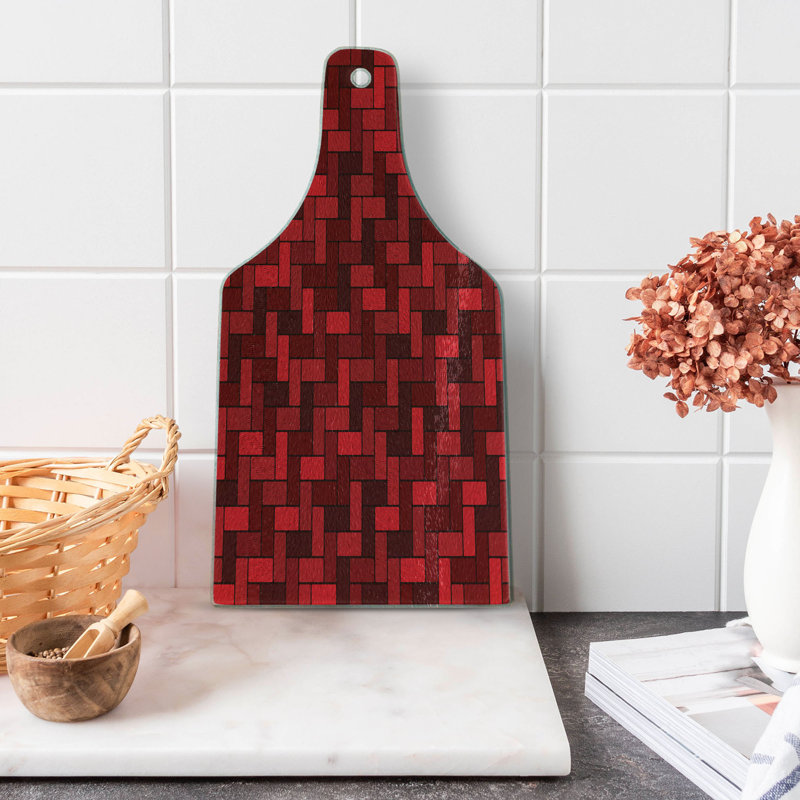 Ambesonne Brick Tempered Glass Cutting Board Rectangular Diagonal Zigzags Vermilion Dark Maroon