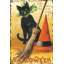 «Halloween Nostalgia Cat with Broom» par Katie pertiet - impression sur toile tendue-317498059-327212960-327212975