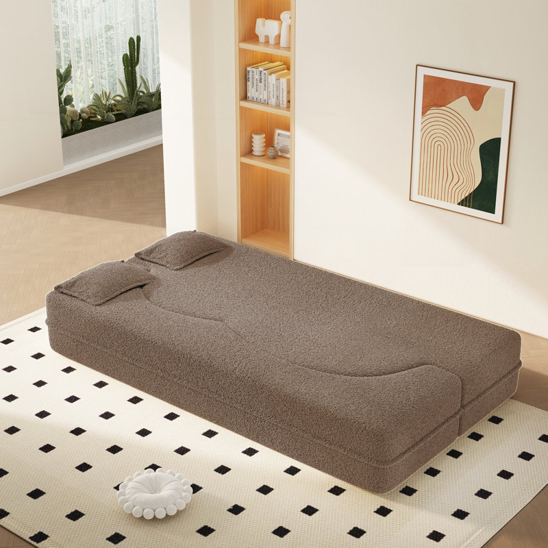 Canapé moderne avec 2 coussins, Tissu brun
