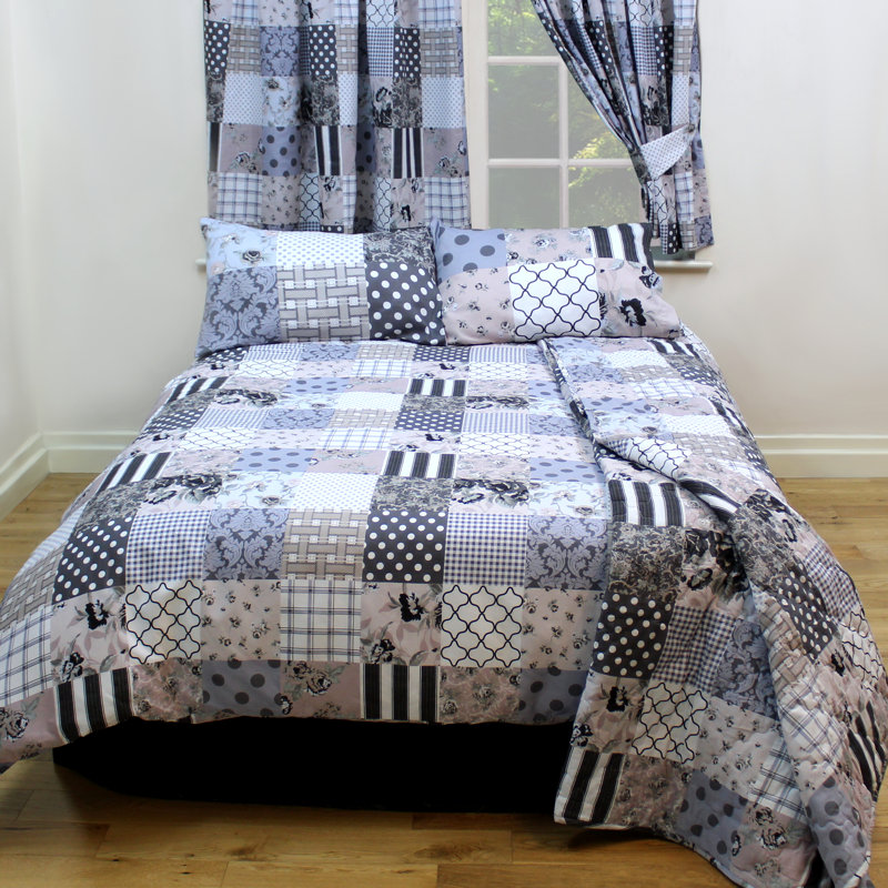 PATCHWORK Algimantas Pencil Pleat Curtains, 168 W x 182 D cm, Black/White