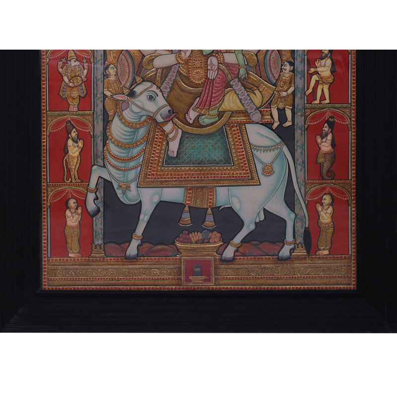 Lord Shiva, mariage avec la déesse Parvati | Couleurs traditionnelles avec or 24 carats | Avec cadre