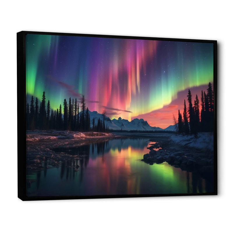 Yukon Dream Aurora I - reproduction d'art sur toile canadienne, Cadre flottant noir, H 16 po x l 32 po x P 1 po