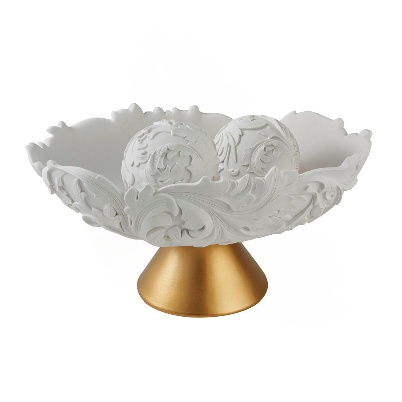 Bol à volutes baroque blanc / or 8,75 po avec sphères Alba