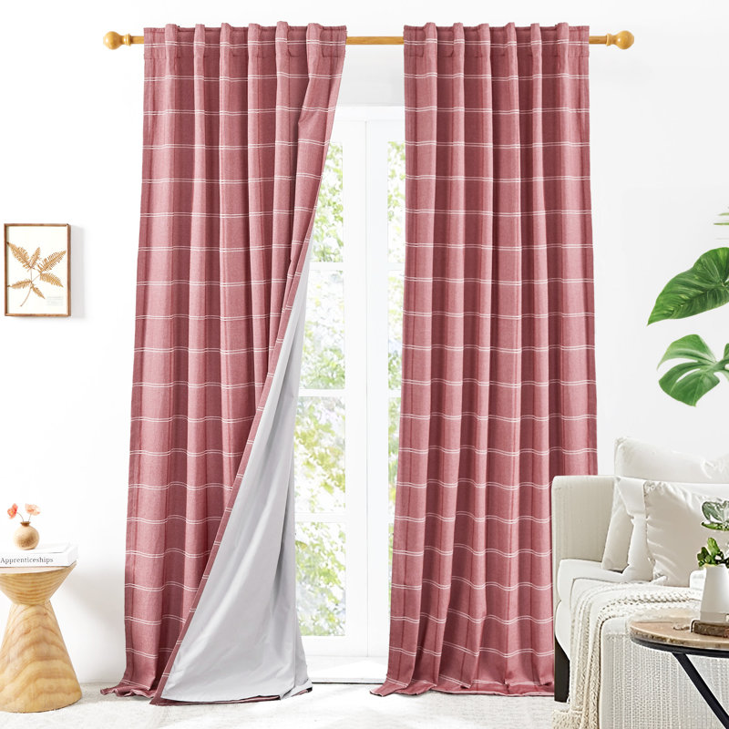 Total Blackout Plaid Pattern Double-Layer Thermal Insulated Window Curtains (Set of 2), 52" W x 96" L, Beige
