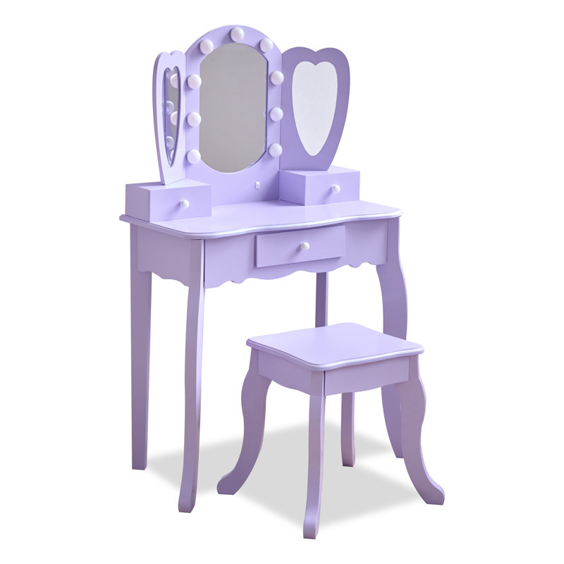 Teamson Kids Heart Glow Play Vanity Set, Purple
