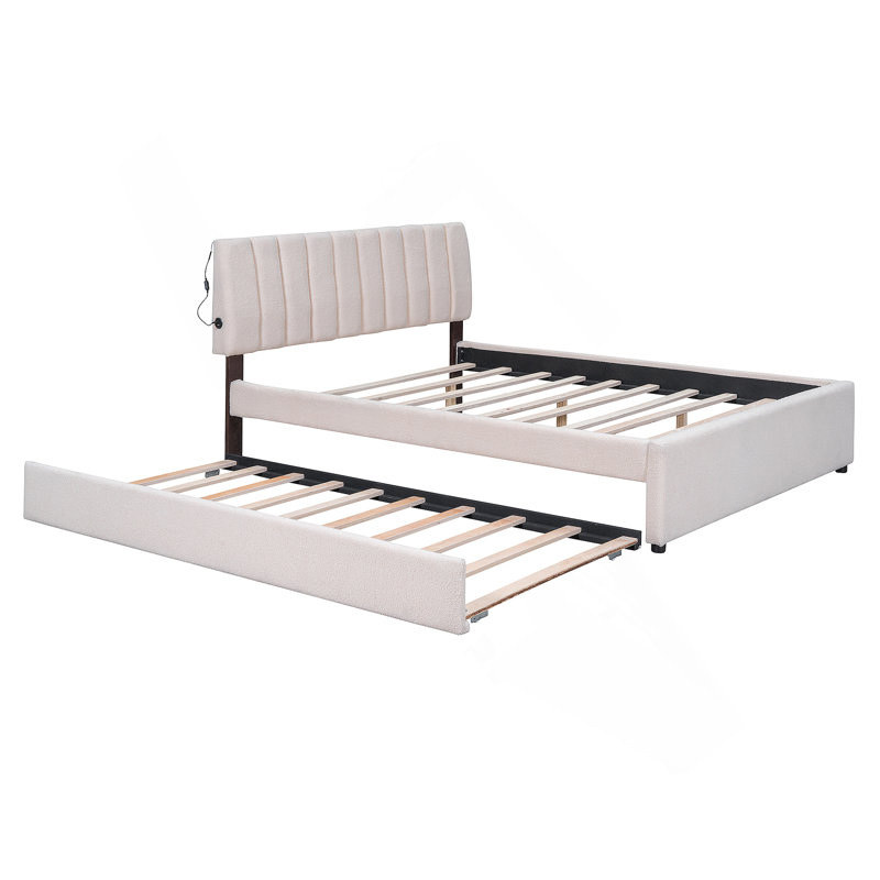 Lit plateforme tapissier Teddy, Beige, Queen