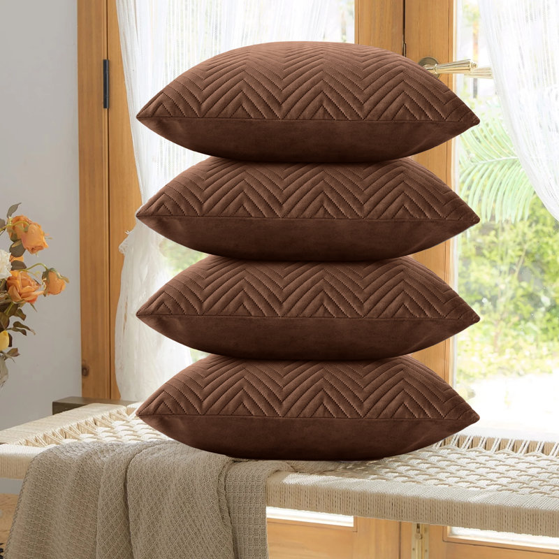 Embossed Velvet Cushion Cover (4 Piece Set), Coffee