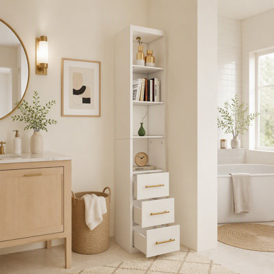 Narrow Tall Bathroom Storage Cabinet with Drawer and Shelves for Laundry, Living Room