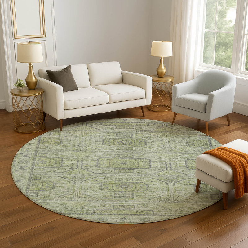 Premium Machine Washable Mayfield Border Rug, Round 8'