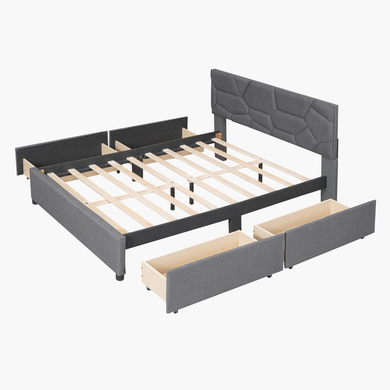 Lit plateforme tapissier Donard, Double, gris