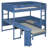 Full Size Wood Loft Bed with Desk, Storage Shelf, Sofa & Light, Navy Blue-2089475720