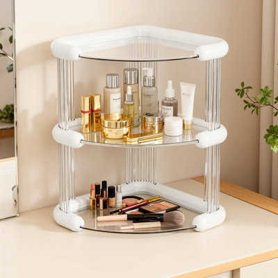 3-Tier Corner Bathroom Counter Organizer, Vanity Shelf Small Plastics Countertop Makeup Tray, Skincare Organizers Corner Shleves