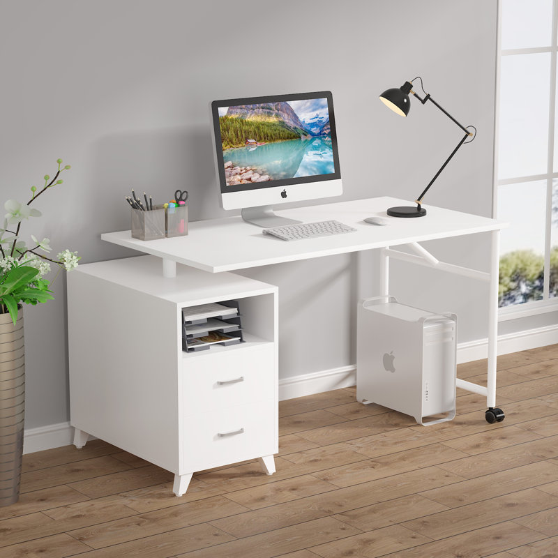 Bureau réversible Aquisha, Blanc / blanc