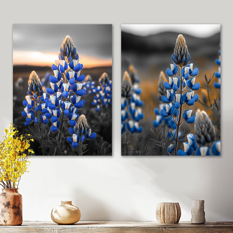 «Blue Bonnets Texas Twilight I - Bluebonnet», ensemble de 2 reproductions d'art mural en métal, 32" H x 48" W