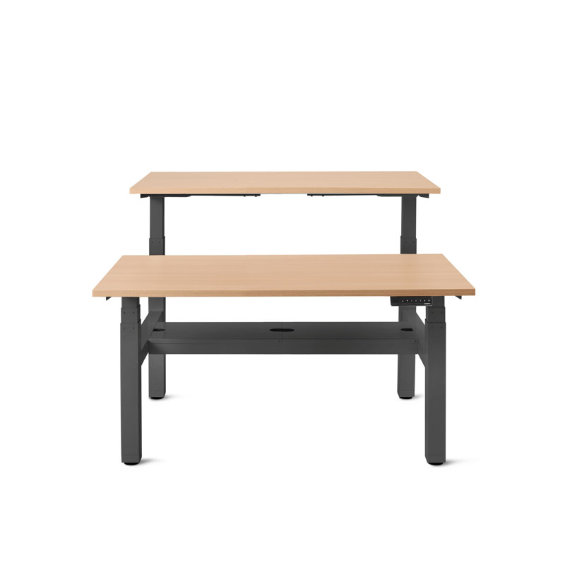 Bureau à hauteur réglable Series L, H 50,5 po x l 58 po x P 47,25 po, Gris anthracite / chêne naturel