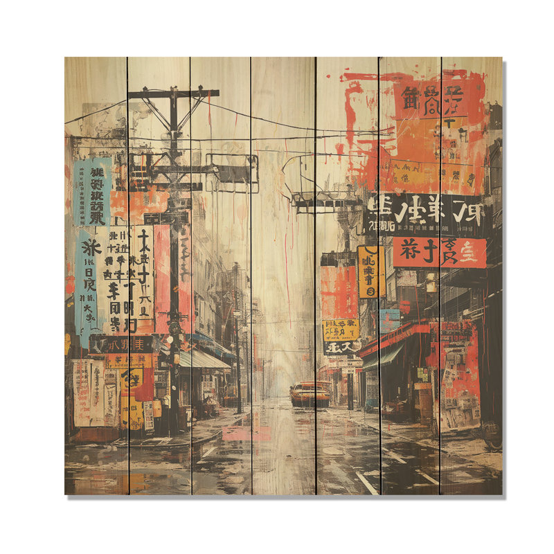 Pop Art, paysage urbain de Pékin, collage I - Pékin sur bois, H 30 po x l 30 po