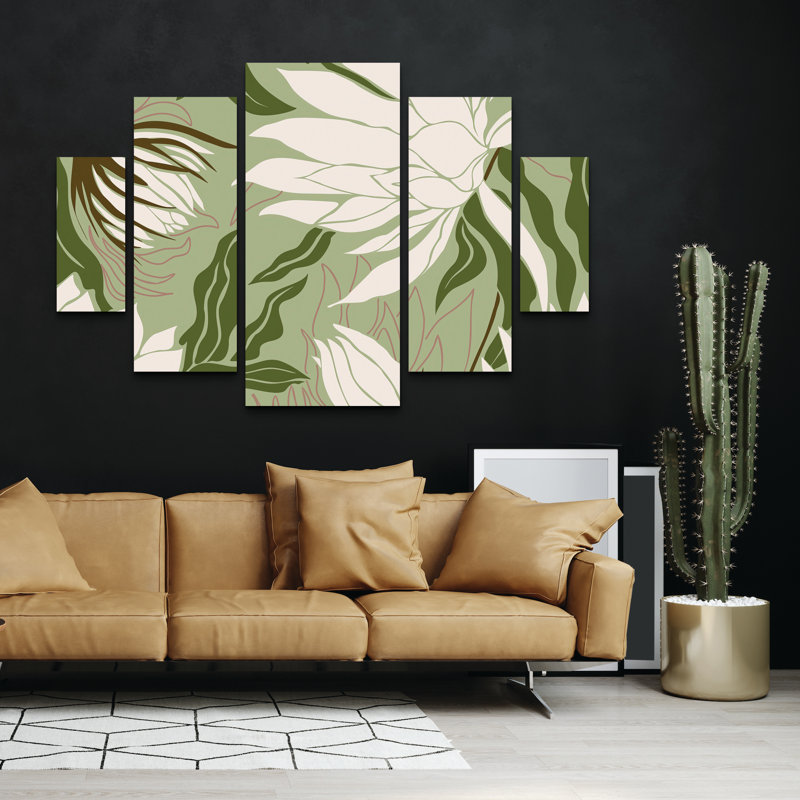 Ensemble de 5 panneaux d'art mural - Incado «Reaching Flowers», art mural sur toile pour le salon, la chambre à coucher ou le bureau 