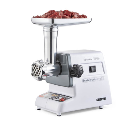 GEEPAS 1400W Electric Meat Grinder - Sausage Maker, Meat Mincer, Sausage Stuffer Food Grinding Mincing Machine with Kibbe Attachment – 3 Different Cutting Plates, Reverse Function – 2 Year Warranty