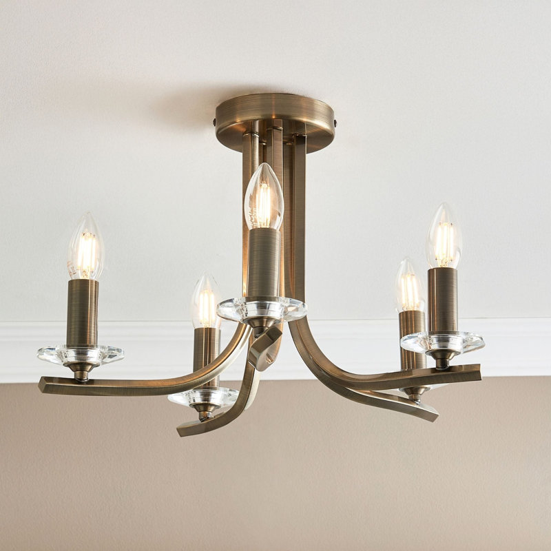 Semi Flush Mount, Antique Brass, 5 Lights, 300cm H x 420cm W x 420cm D