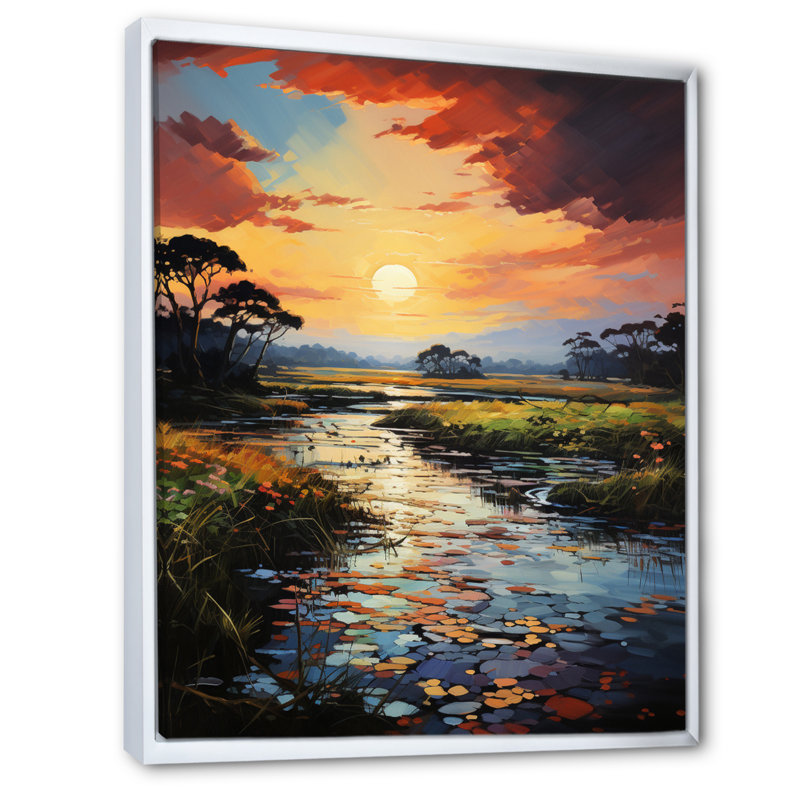 " Vietnam River Delta Sunset I ", 32" H x 16" W x 1" D, White Floater Frame