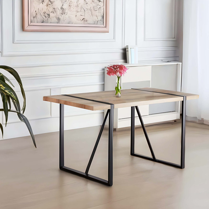 55 Inch Modern Rustic Industrial Rectangular Dining Table, 1.5" Thick Engineered Wood Top & Black Metal Legs, Multipurpose Writing Kitchen Living Room Table For 4-6 People