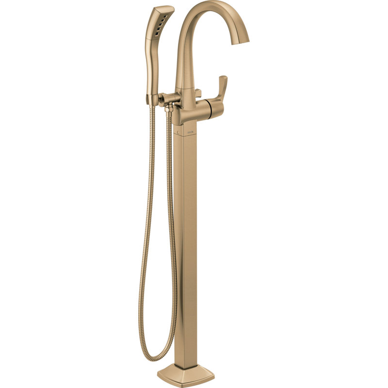 Stryke Single Handle Floor Mounted Freestanding Tub Filler Trim, Champagne Bronze, Lever Handle