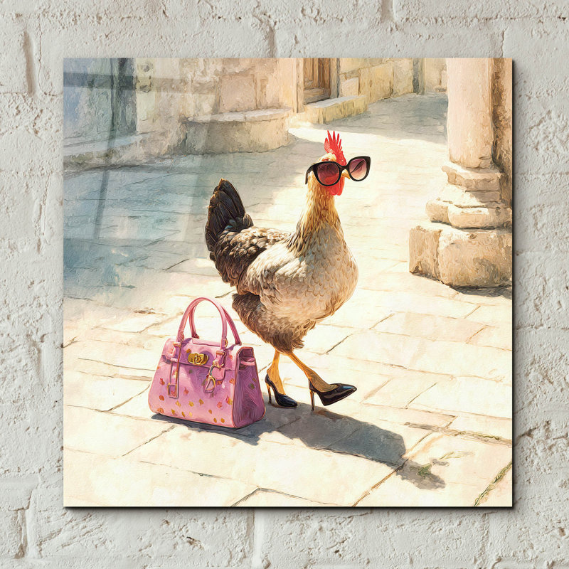  «Fashionable Chicken 2» par Ann Klee, art mural en verre acrylique, 12 po x 12 po, H 12 po x l 12 po