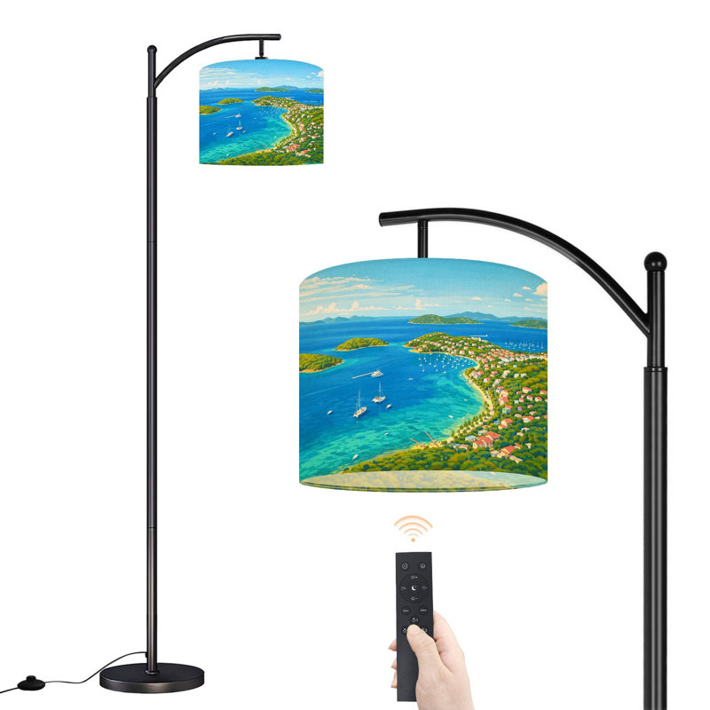 Lampe sur pied à arc avec abat-jour réglable Vue aérienne de la baie des Îles Vierges américaines Cruz Bay