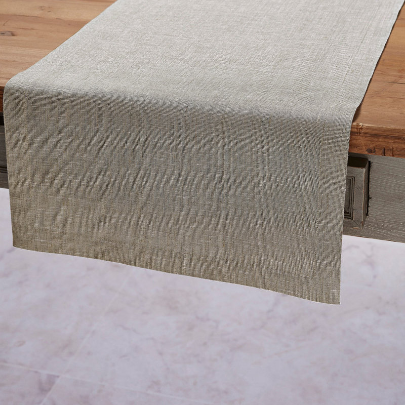 Festive Plain Linen Table Runner, 90" x 14", Natural/Festive Shimmer