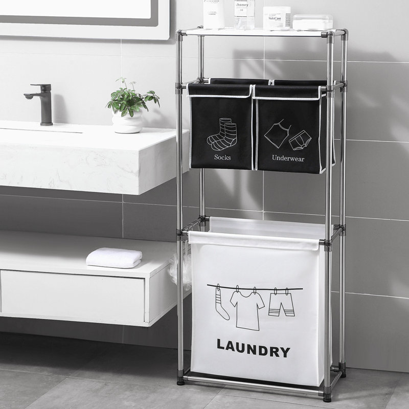 Laundry Hamper 3 Tier Laundry Sorter With 4 Removable Bags For Organizing Clothes, Laundry, Lights, Darks ,Three Hooks